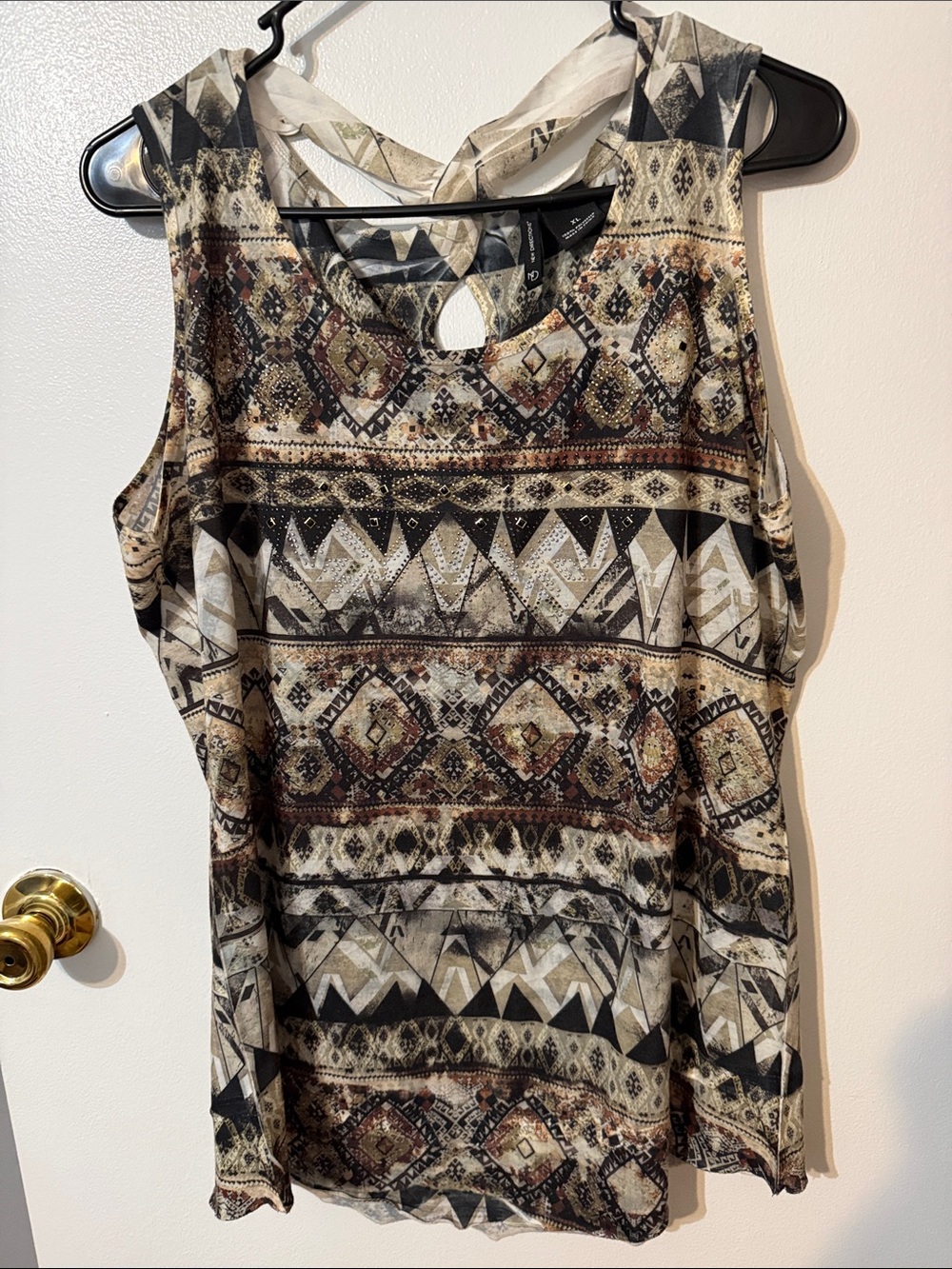 new directions Tribal Print Sleeveless Tank Top in Neutral Tones